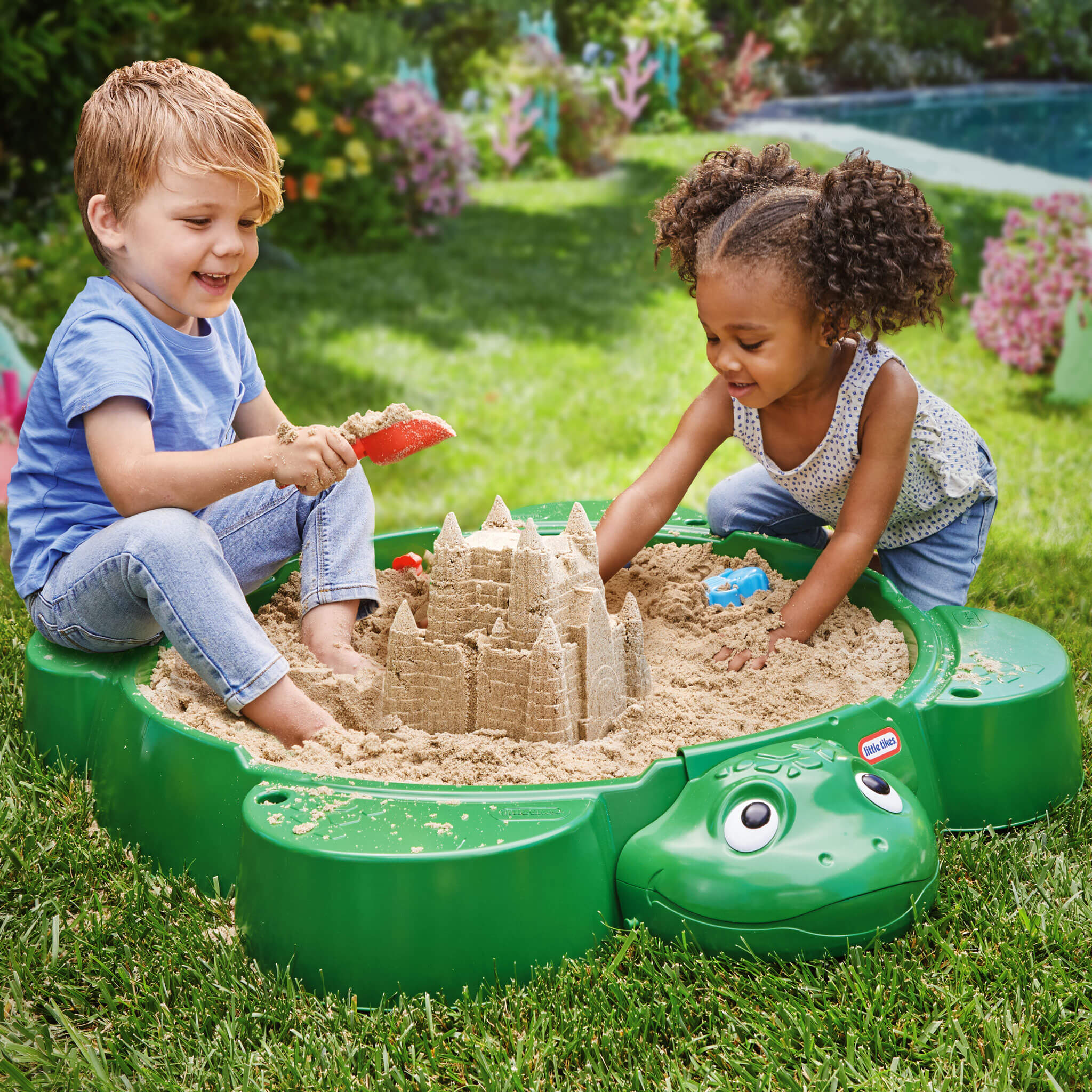 Turtle Sandbox - Turtle-Shaped Kids Sandbox Designed for Backyard Digging, Building and Sensory Play